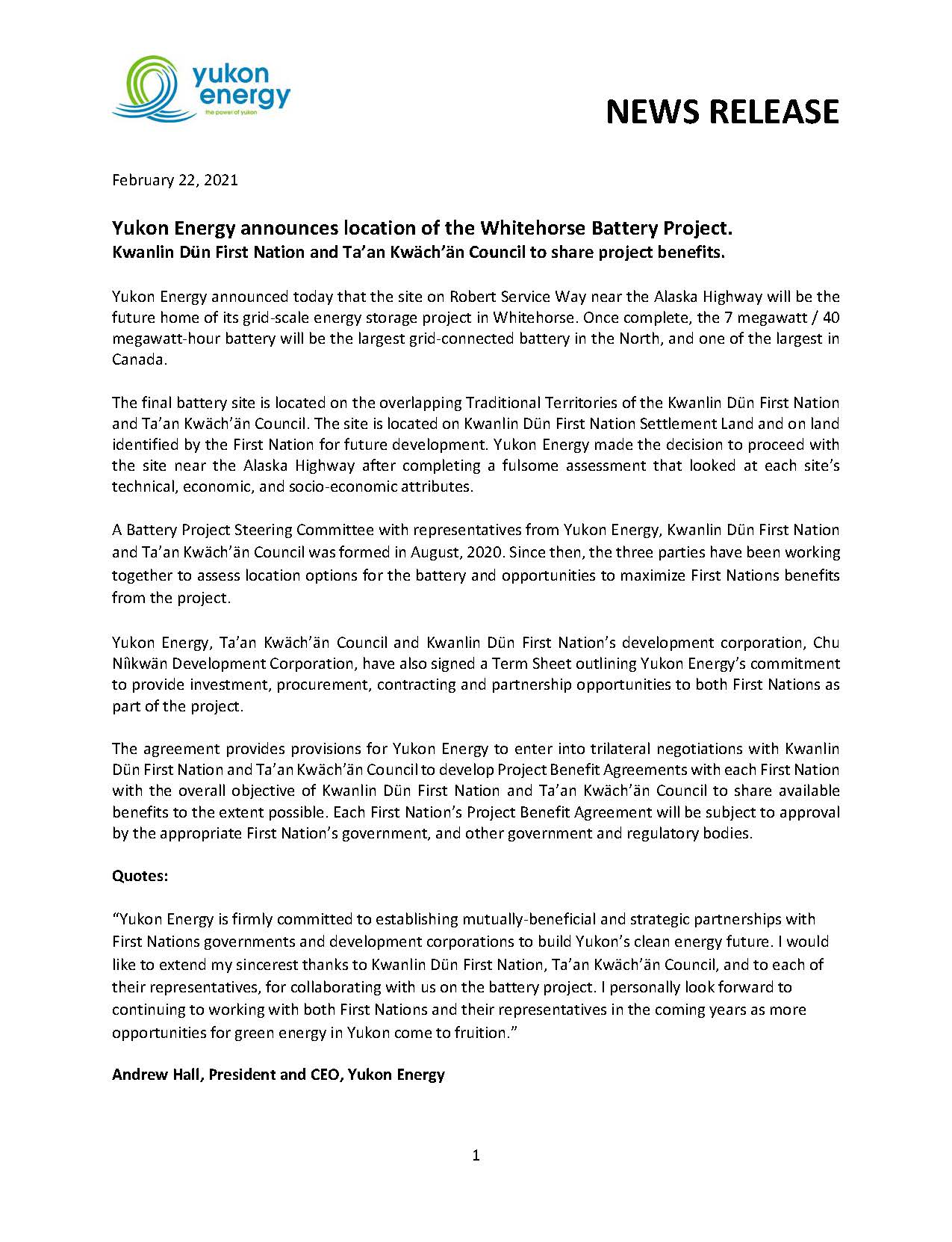 Yukon Energy announces location of the Whitehorse Battery Project ...